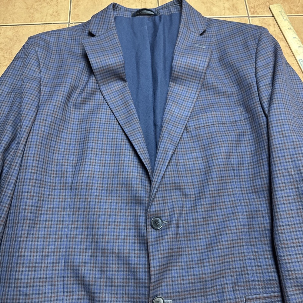 Izod Blazer Sz 46L Blue Multi Color Windowpane Plaid Preppy Sports Coat Jacket - Picture 4 of 12